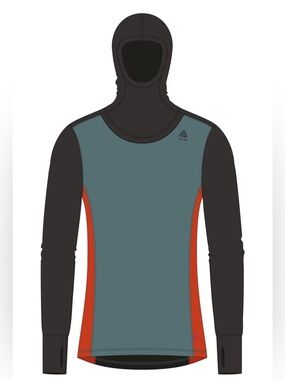 Aclima Norway $300 WarmWool Merino Hoodsweater Baselayer Mens Blue/Black/Clay XL